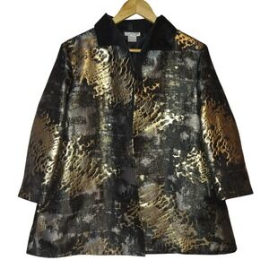 Grace Chuang New York Blazer Jacket Medium Gold Silver Black Pockets Open Front